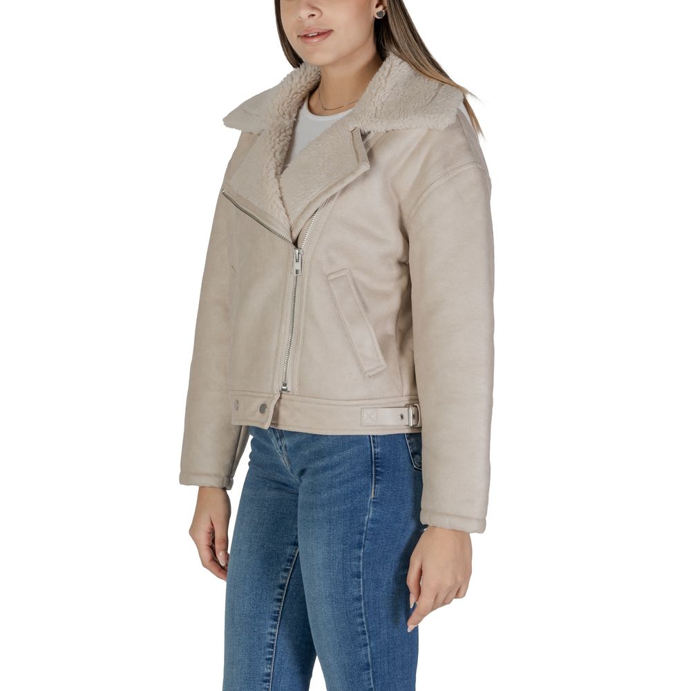 Beige Artificial Leather Jackets & Coat