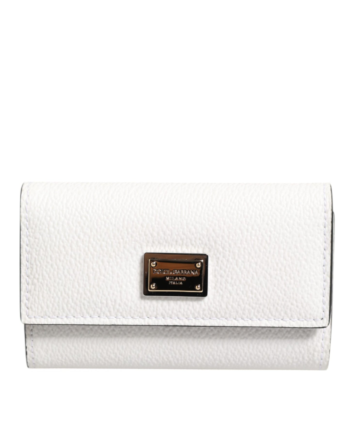 White Leather Card Case Holder Wallet Gold Logo Plate Key Holder