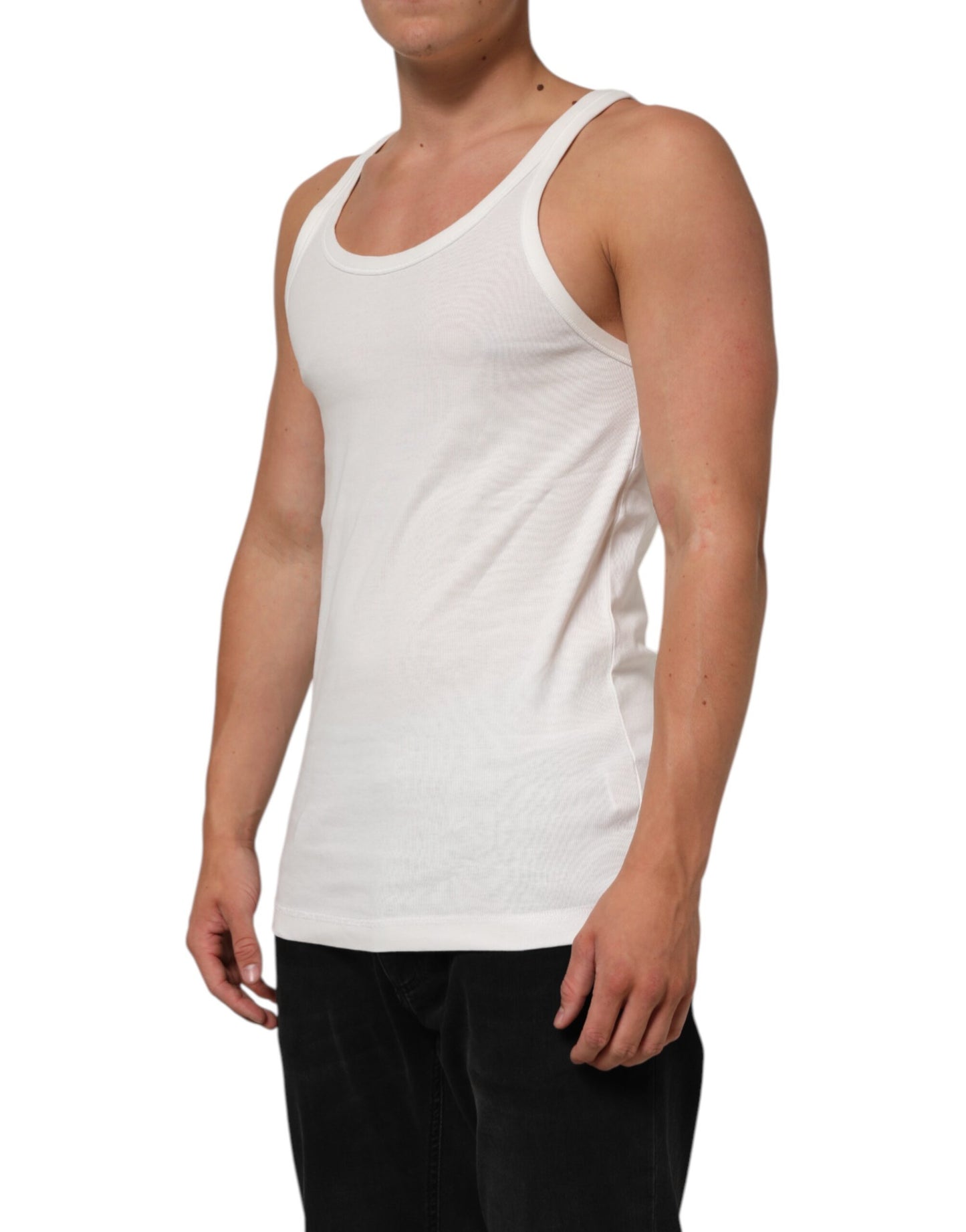 White Sleeveless Round Neck Tank T-shirt