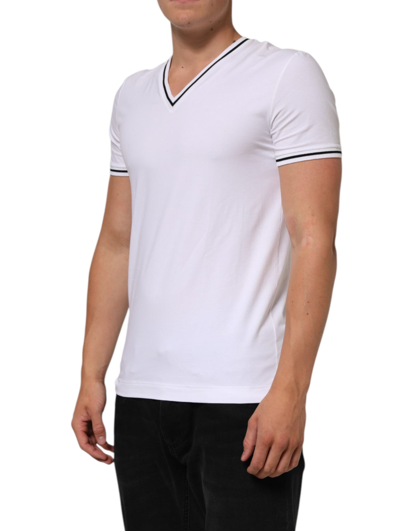 White Short Sleeves Deep V-Neck Men T-shirt