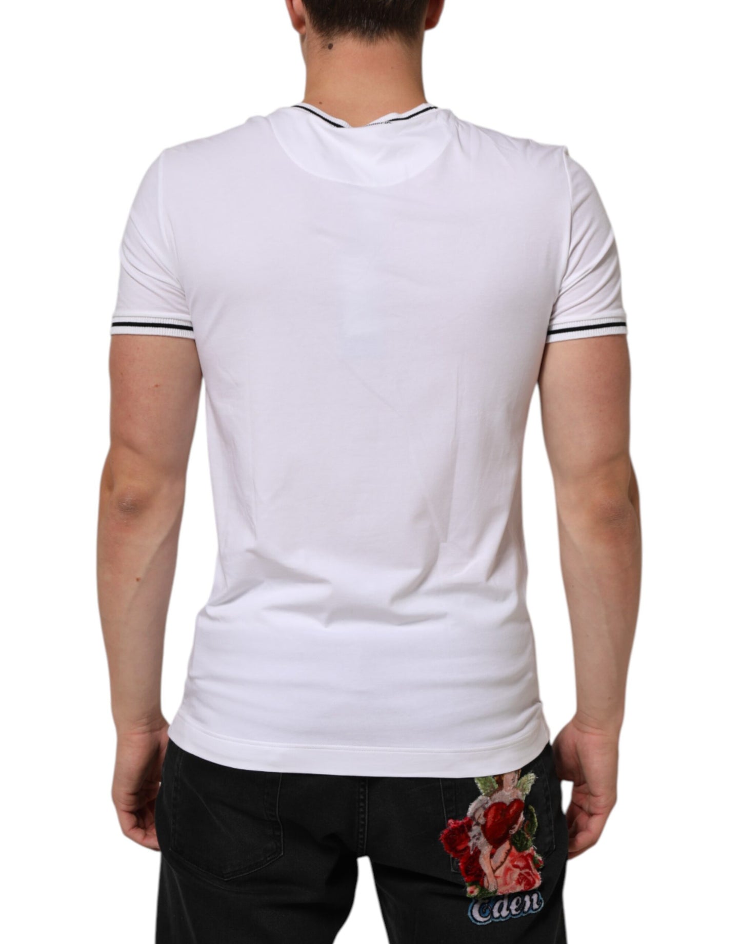 White Short Sleeves Deep V-Neck Men T-shirt