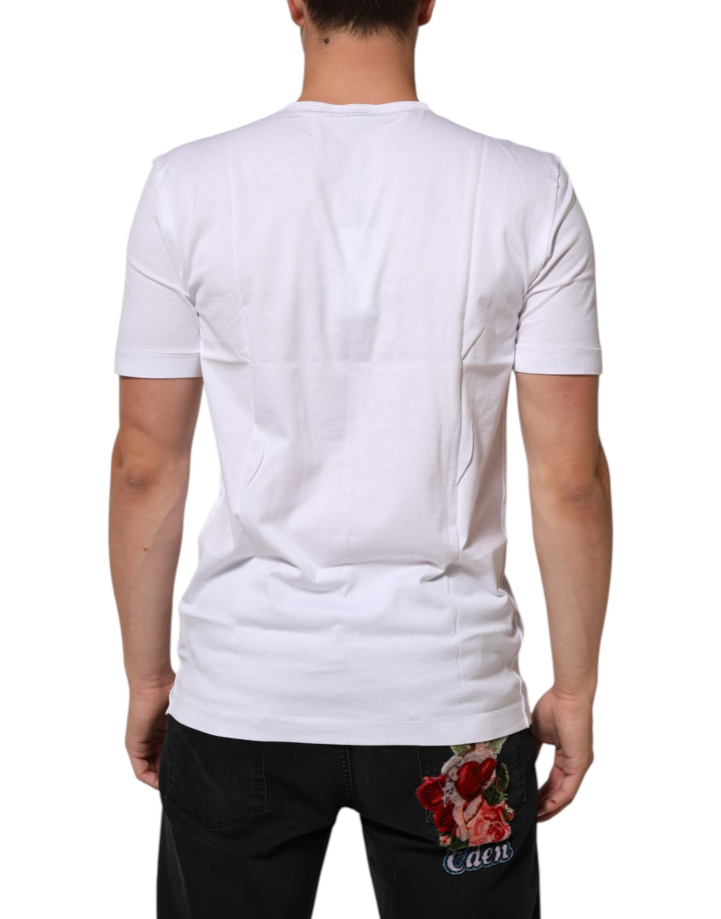 White Crown Print Cotton Crew Neck T-shirt