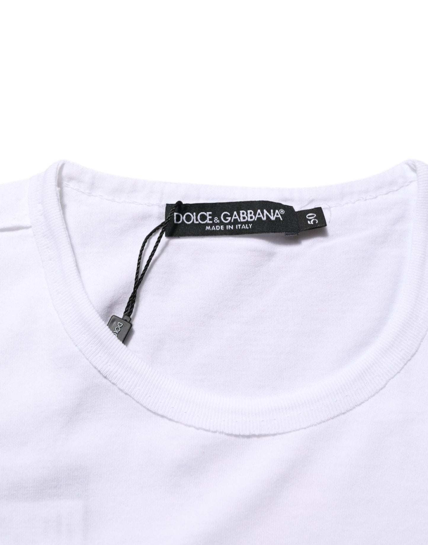 White Crown Print Cotton Crew Neck T-shirt