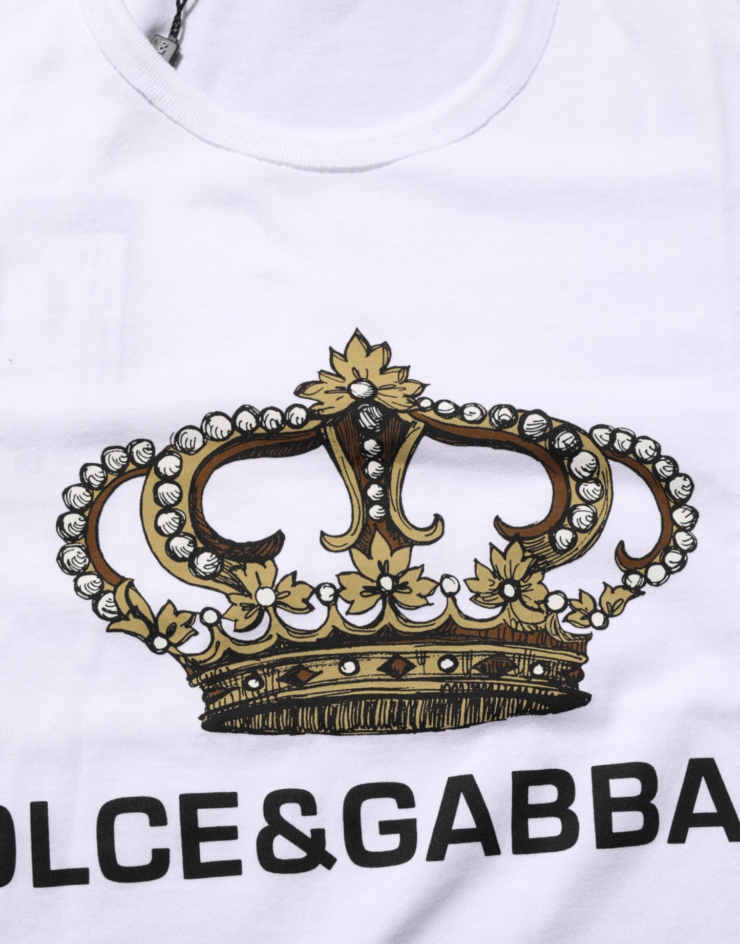 White Crown Print Cotton Crew Neck T-shirt