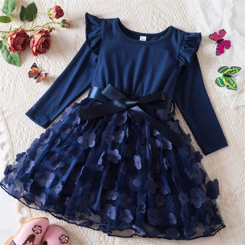 Polka-dot Dress for Girls 3-8 Yrs Long Sleeve Spring Autumn Casual Children's Clothing Fashion Birthday Party Kids Dresses