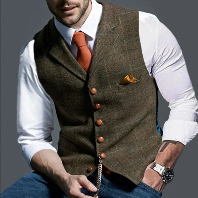 Spring and Autumn Casual Plaid Slim-fit Vest Mens Jacket