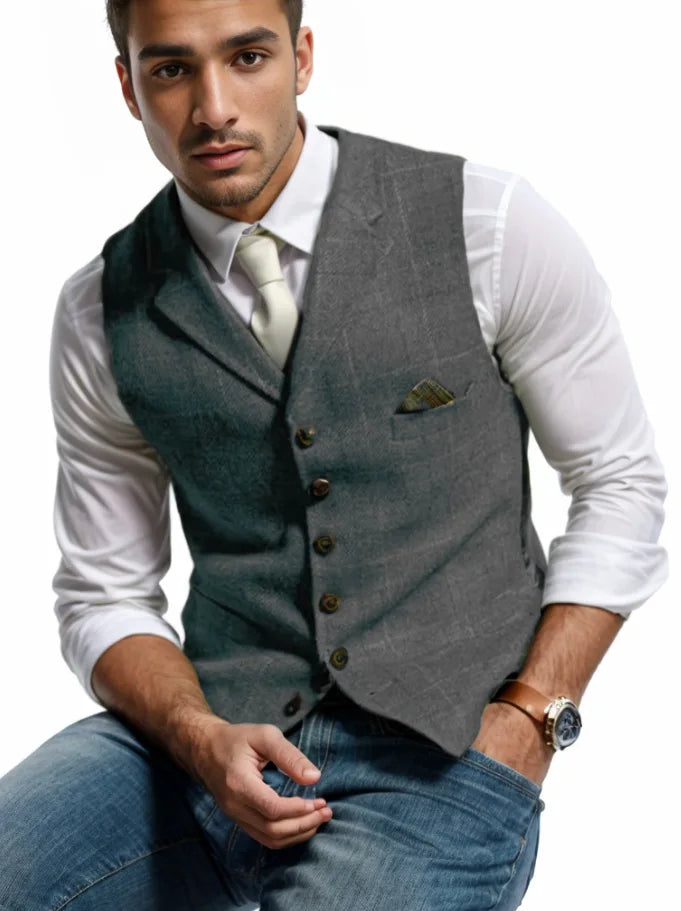 Spring and Autumn Casual Plaid Slim-fit Vest Mens Jacket