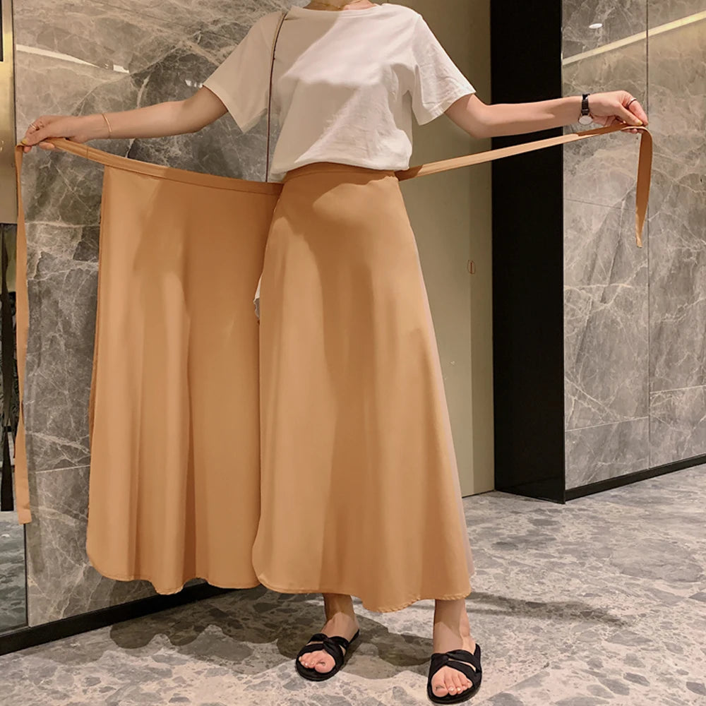 Spring Summer Autumn Beach Skirt Women 9 Colors High Waist Side Tie Casual Wrap Skirt Female Solid Elegant Midi Skirt Clothes