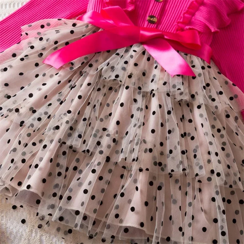 Polka-dot Dress for Girls 3-8 Yrs Long Sleeve Spring Autumn Casual Children's Clothing Fashion Birthday Party Kids Dresses