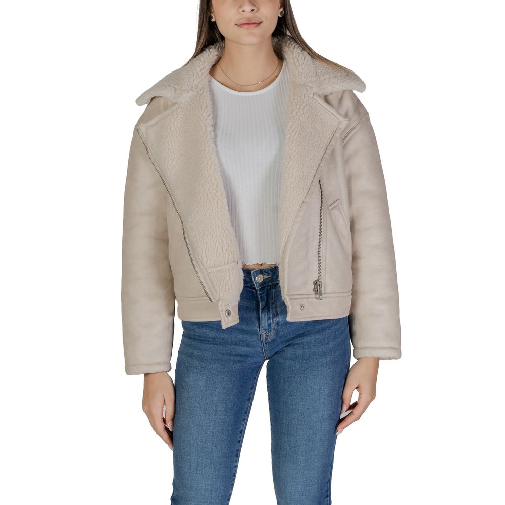 Beige Artificial Leather Jackets & Coat