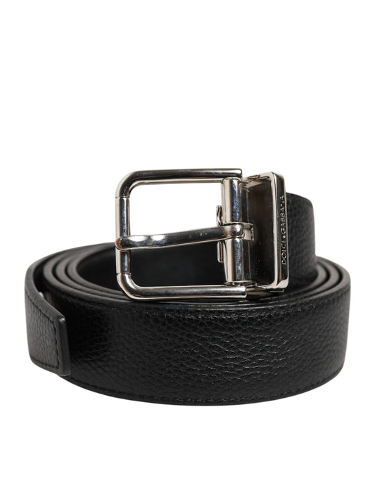 Black Classic Leather Silver Tone Buckle Belt