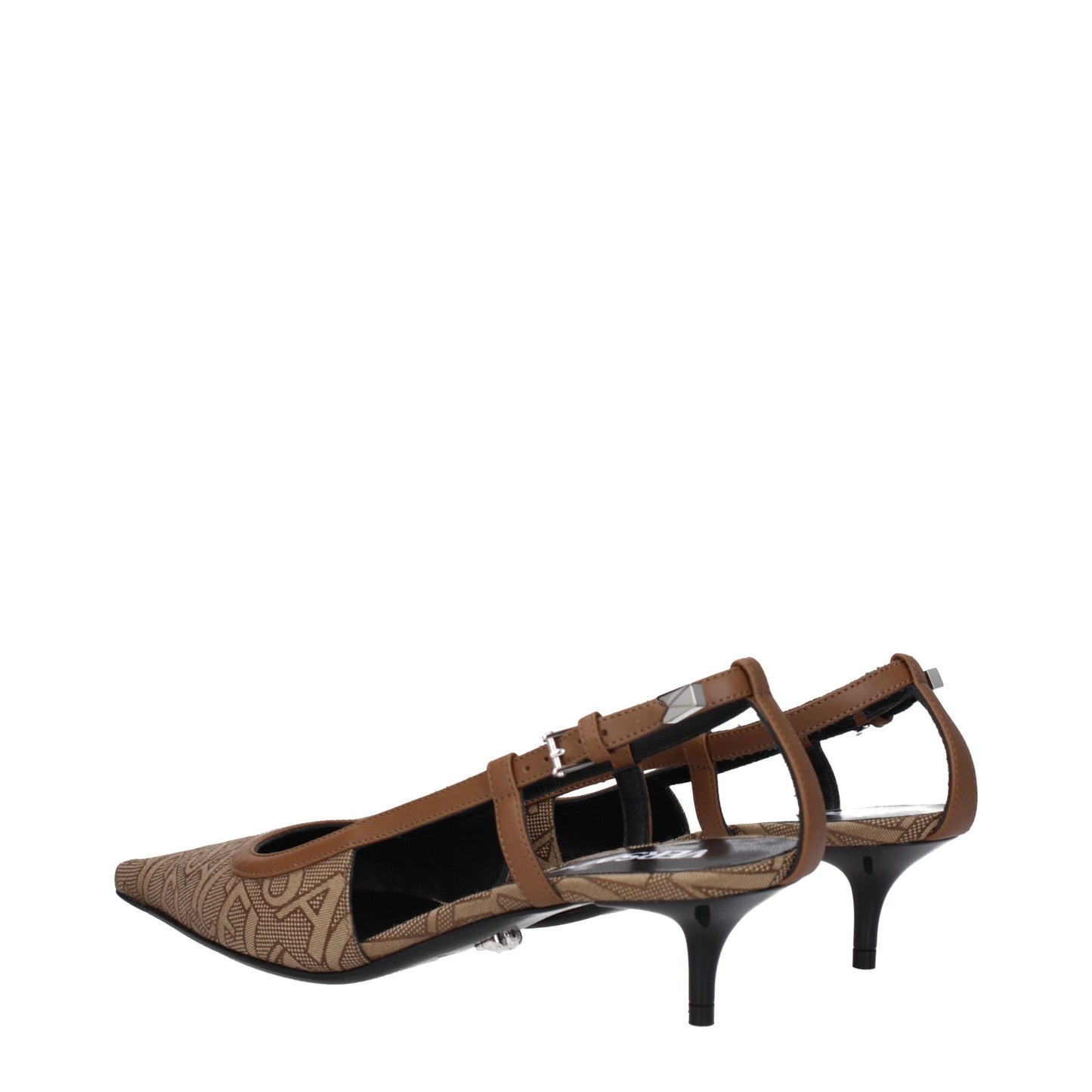 Beige Fabric Mid Heel Pumps