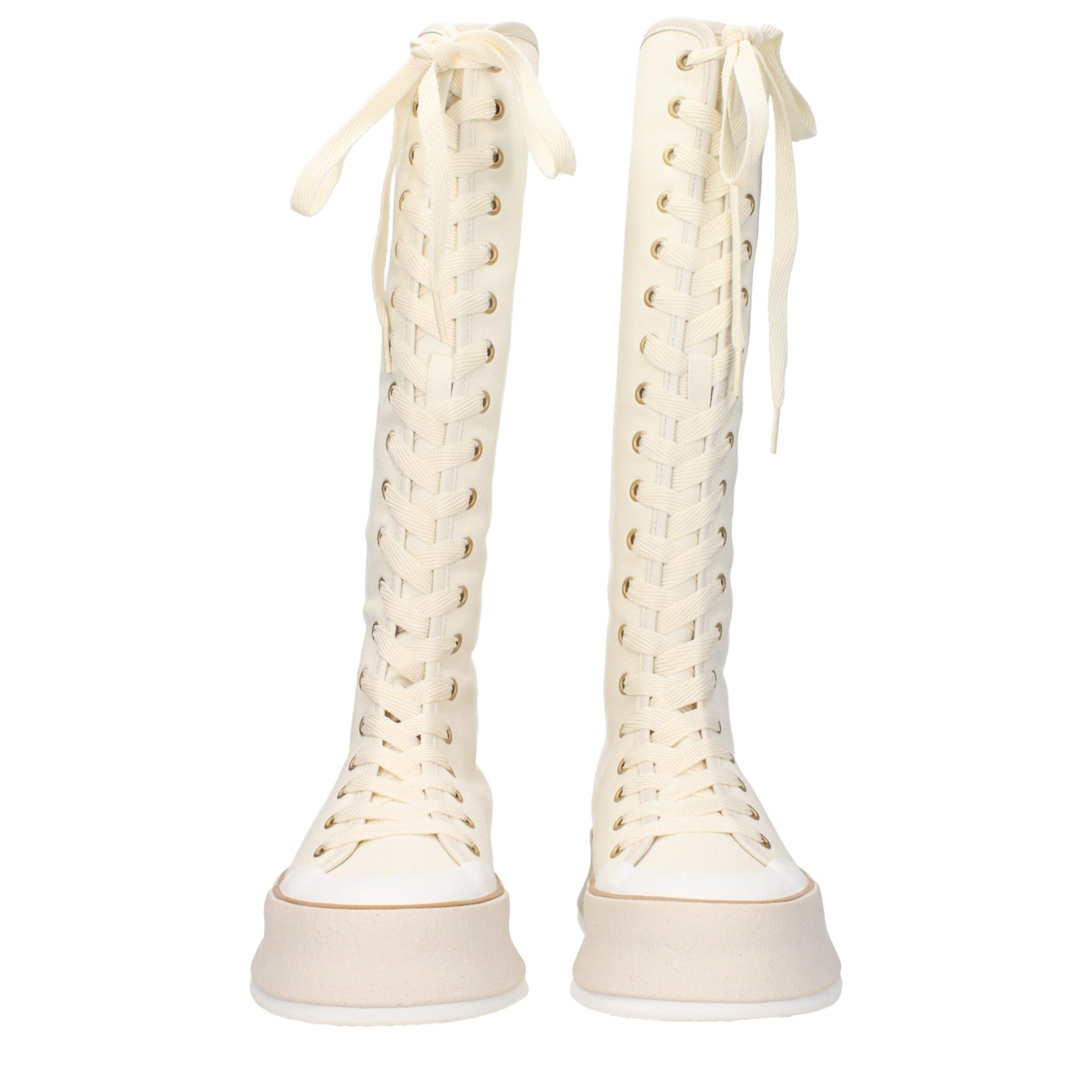 Beige Fabric Lace-Up Boots