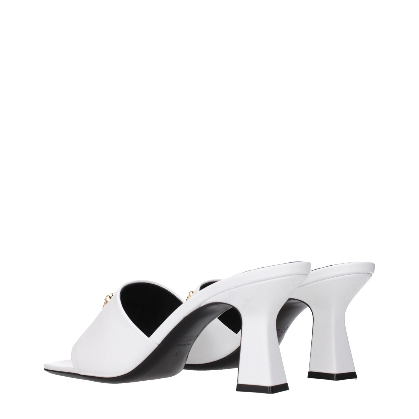 White Leather Stiletto Heels Sandals