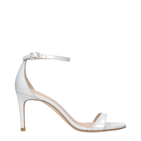 White Leather Stiletto Heels Sandals
