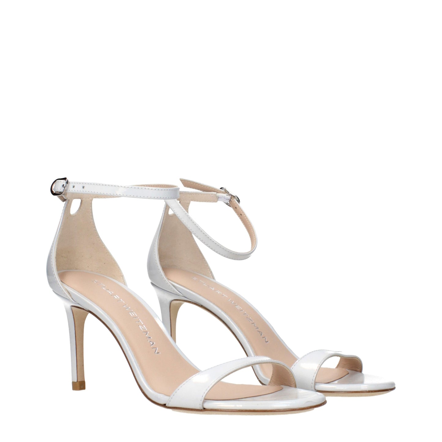 White Leather Stiletto Heels Sandals