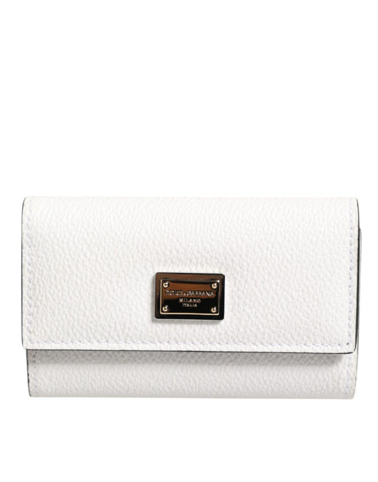 White Leather Card Case Holder Wallet Gold Logo Plate  Key Holder
