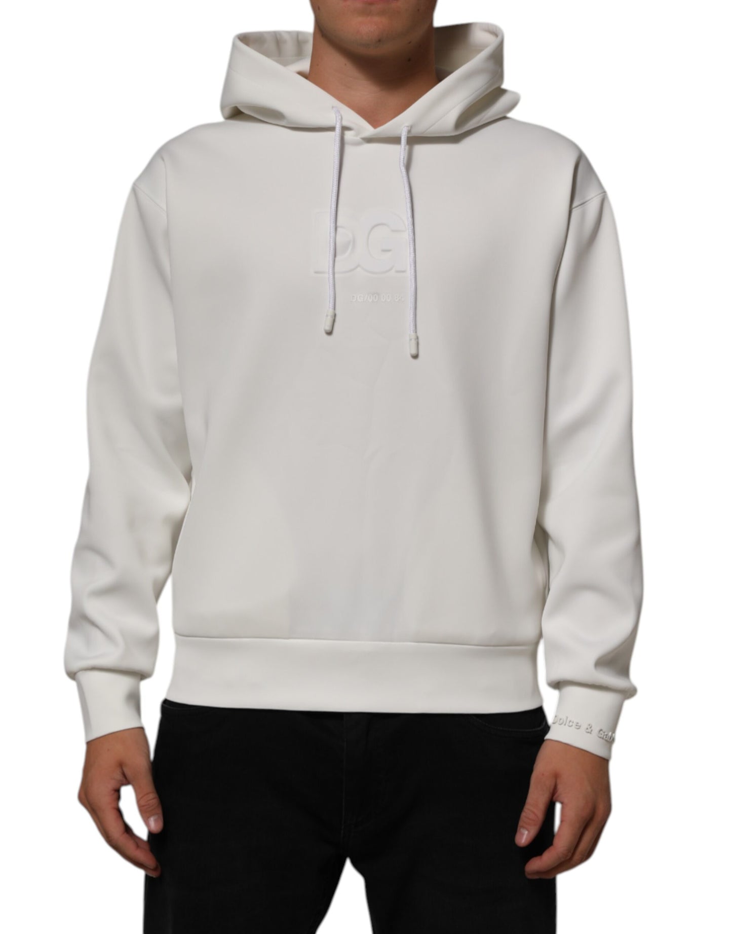 White Logo Hooded Men Sweatshirt  Sweater