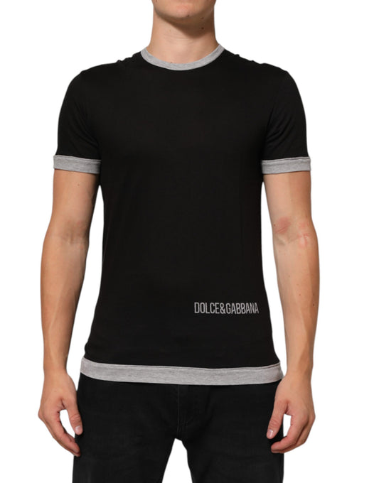 Black Cotton Logo Print Men Crew Neck T-shirt