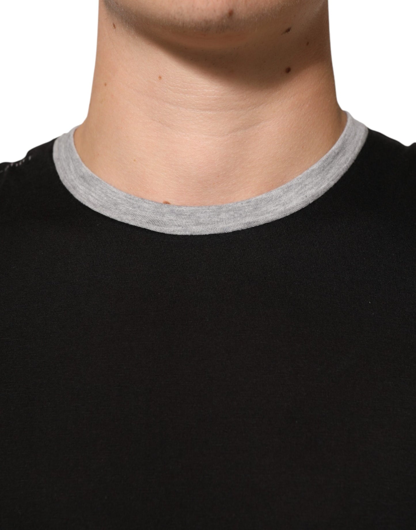 Black Cotton Logo Print Men Crew Neck T-shirt