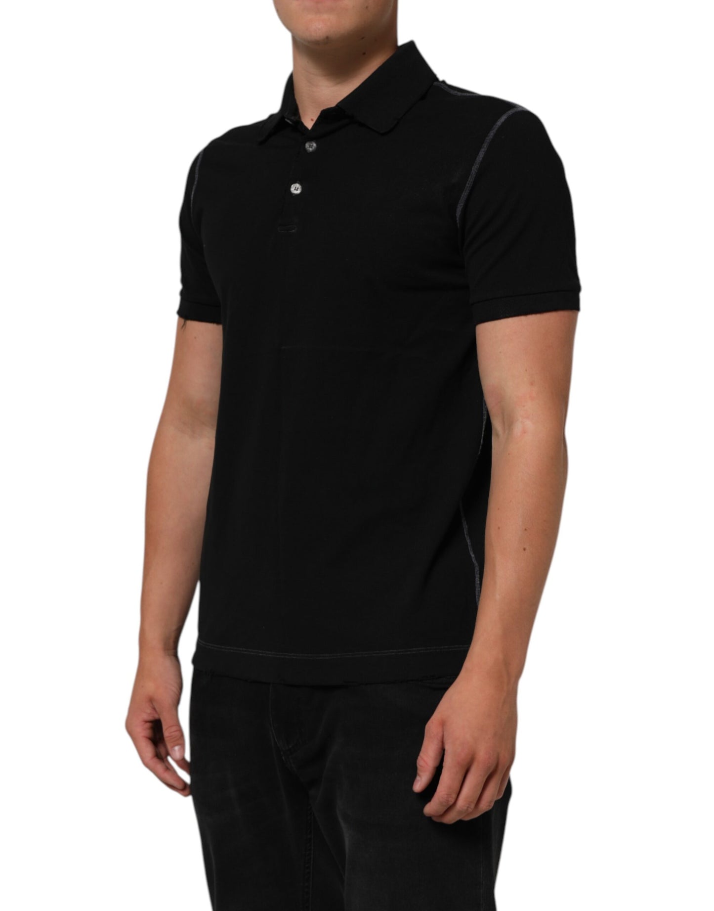 Black Cotton Graphic Print PoloShirt T-shirt