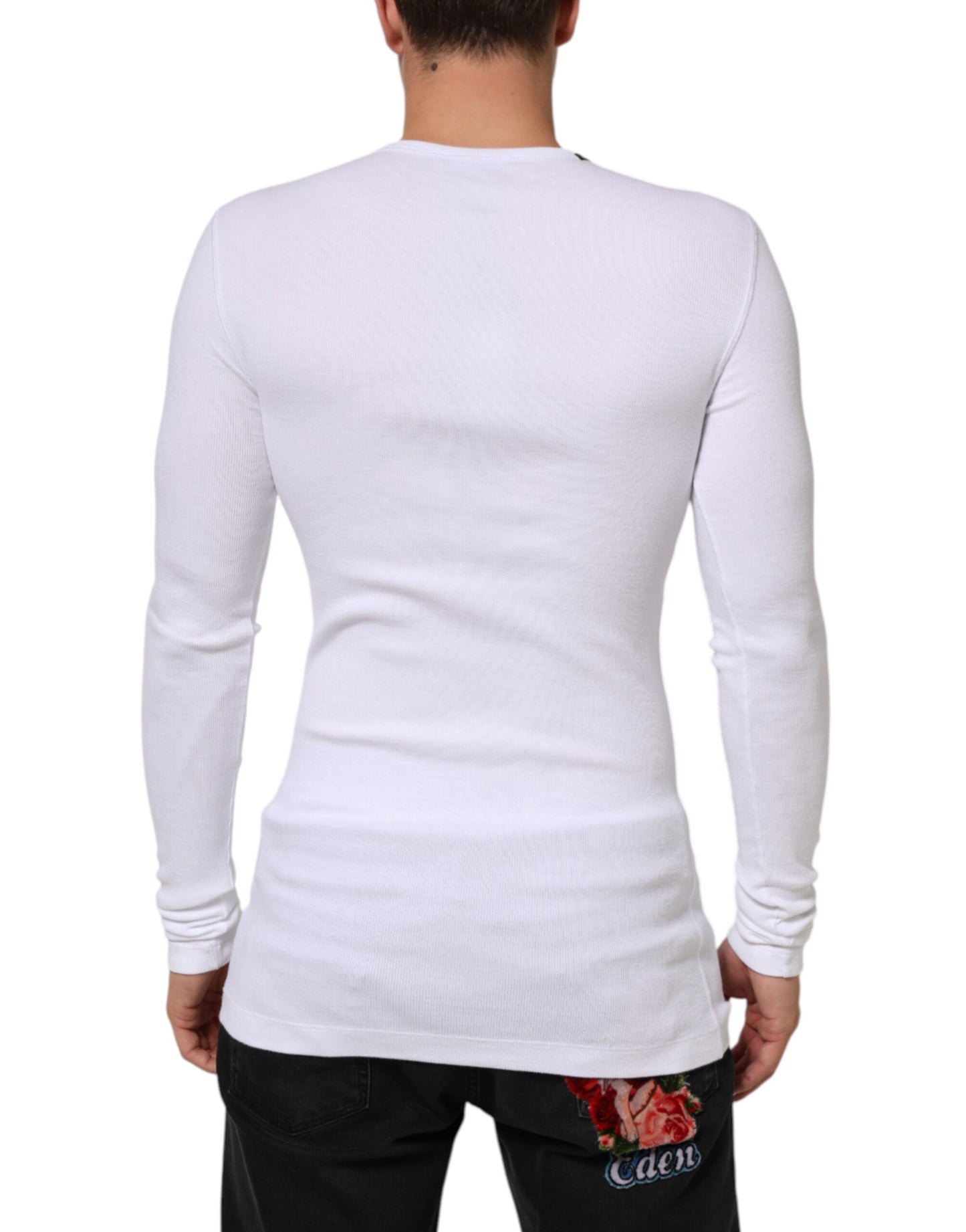 White Long Sleeves Button Closure T-shirt