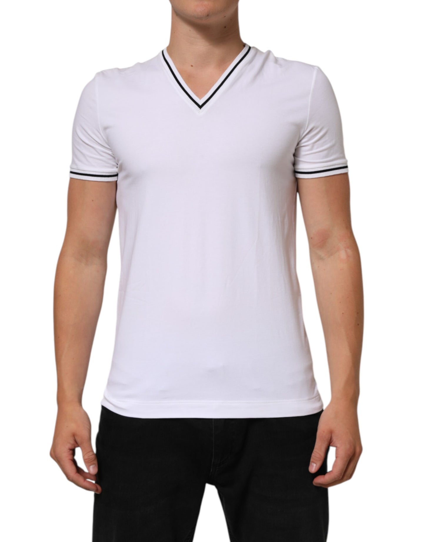 White Short Sleeves Deep V-Neck Men T-shirt