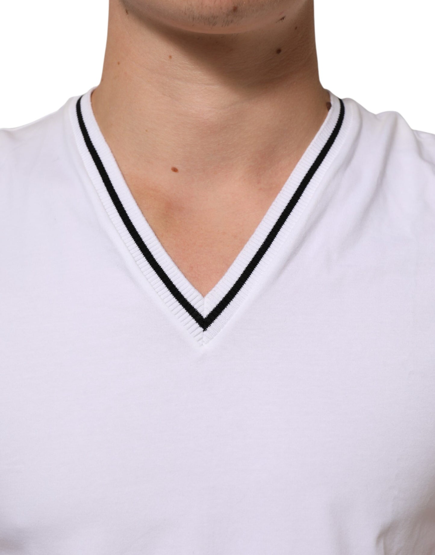 White Short Sleeves Deep V-Neck Men T-shirt