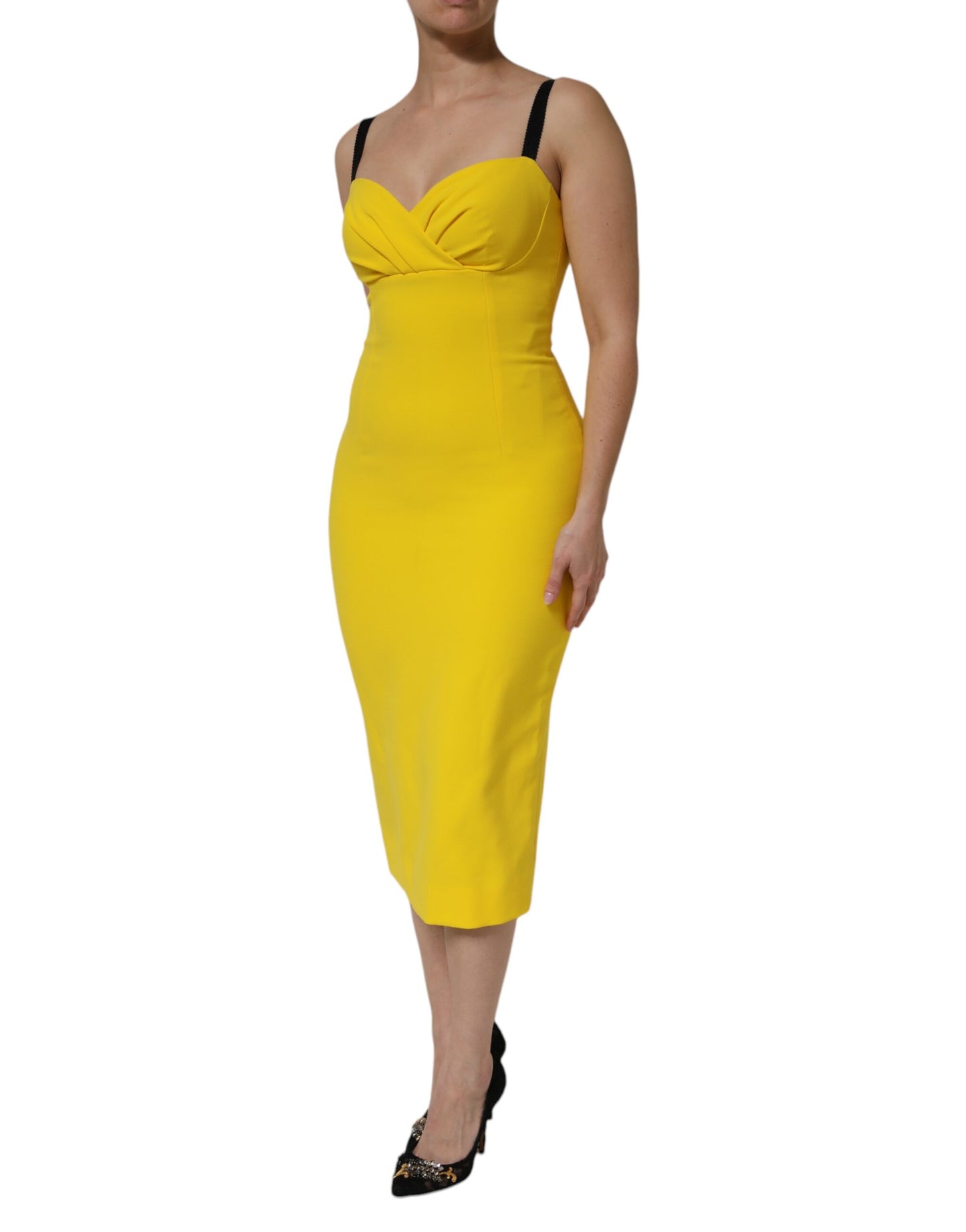 Yellow Polyester Sleeveless Sheath Midi Dress