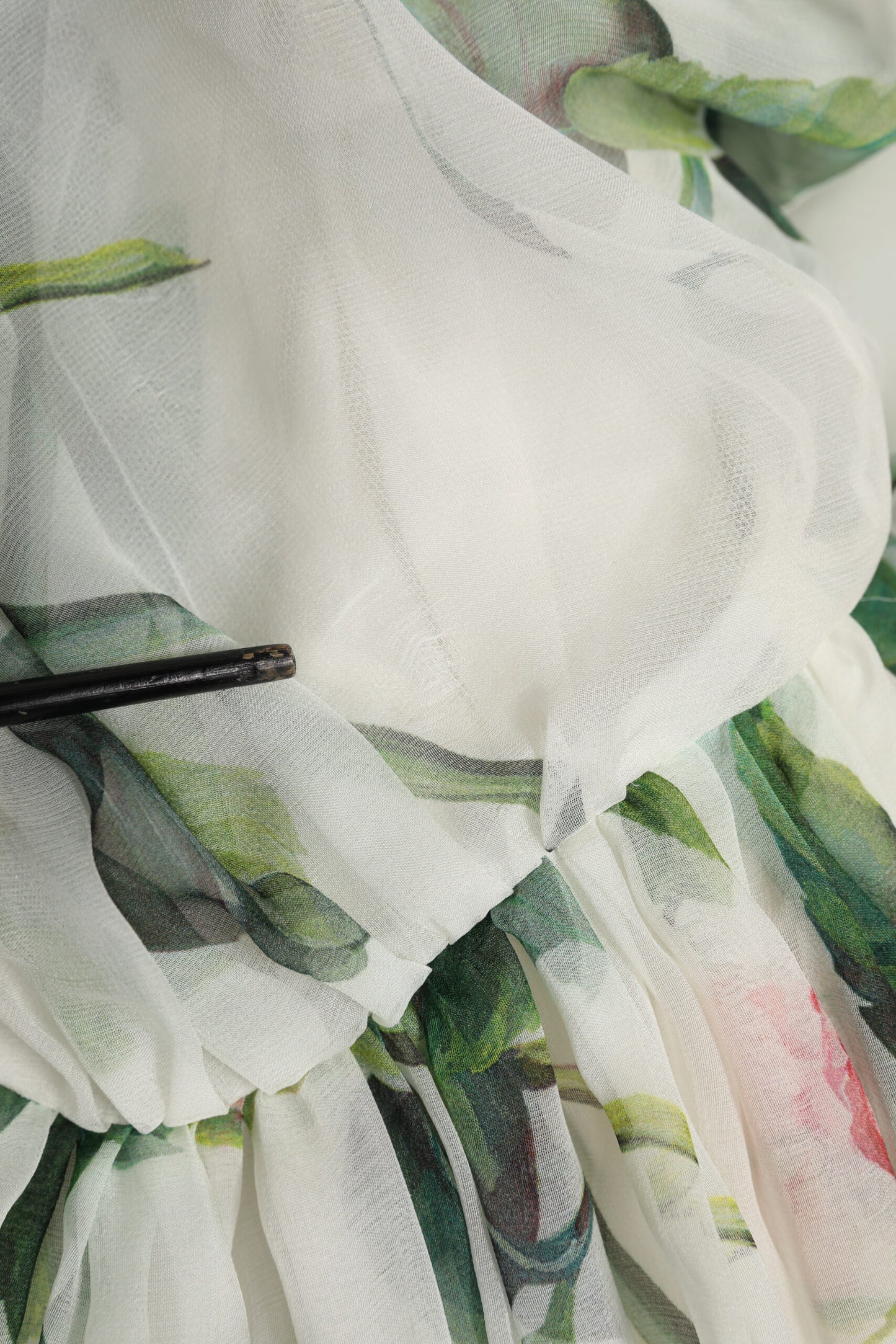 White Floral Roses Silk Maxi Long Gown Dress