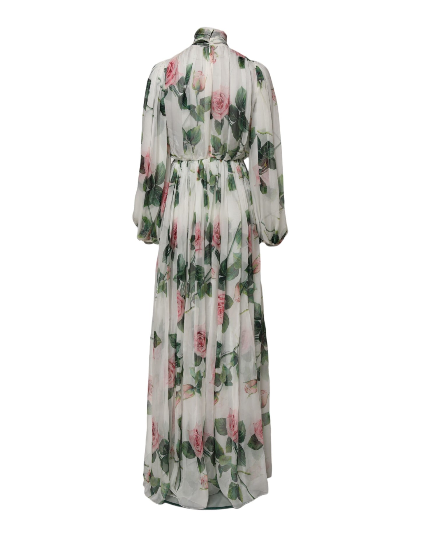 White Floral Roses Silk Maxi Long Gown Dress