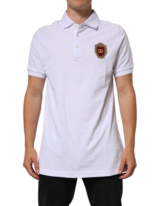 White Logo Patch Cotton Polo Shirt T-shirt