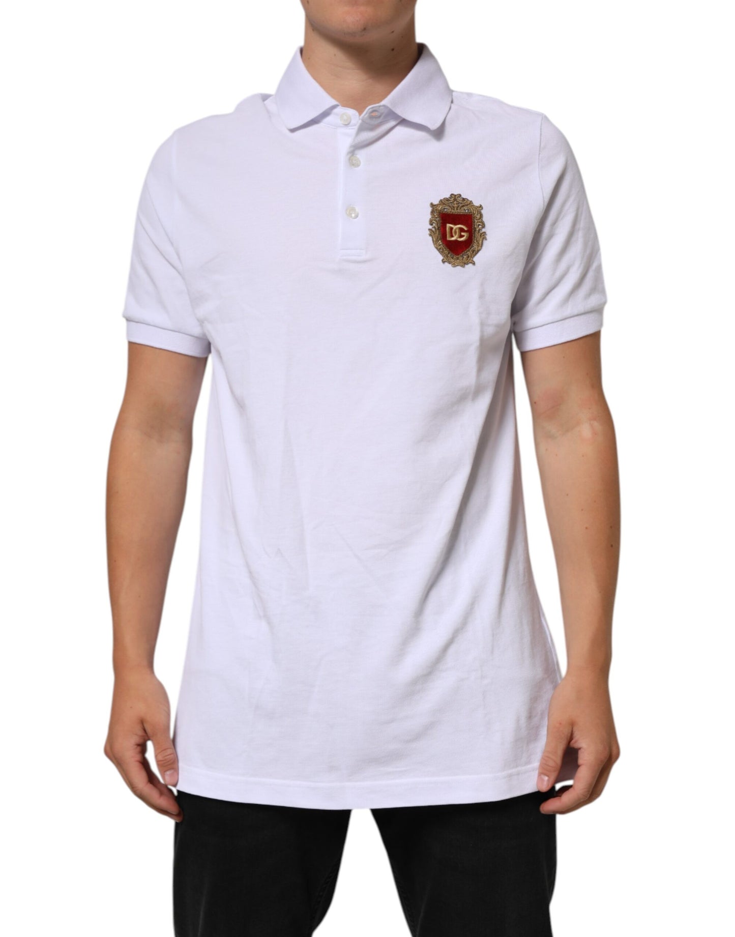 White Logo Patch Cotton Polo Shirt T-shirt