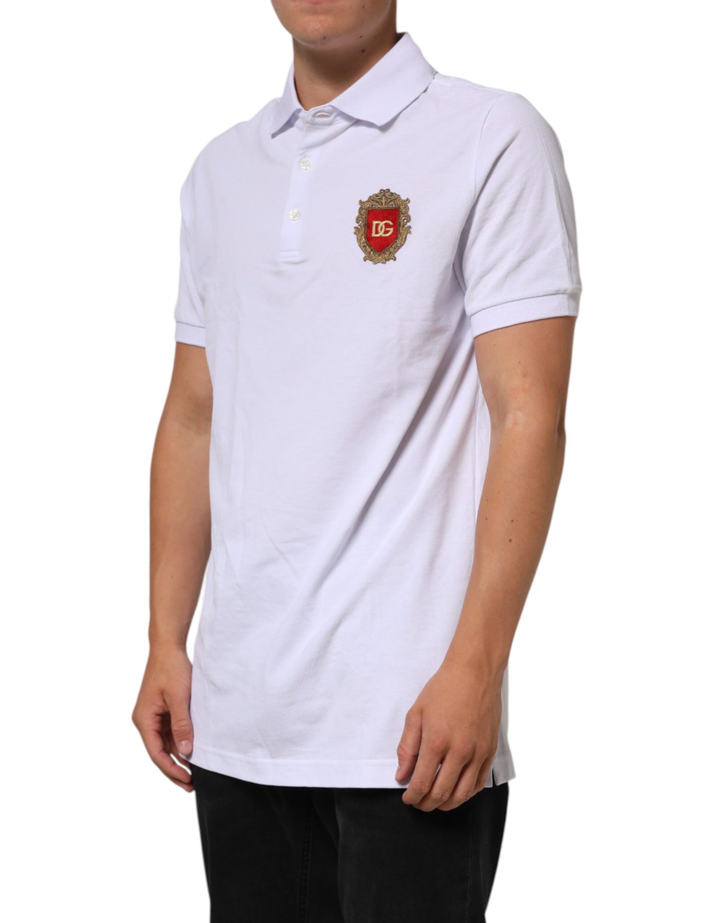 White Logo Patch Cotton Polo Shirt T-shirt