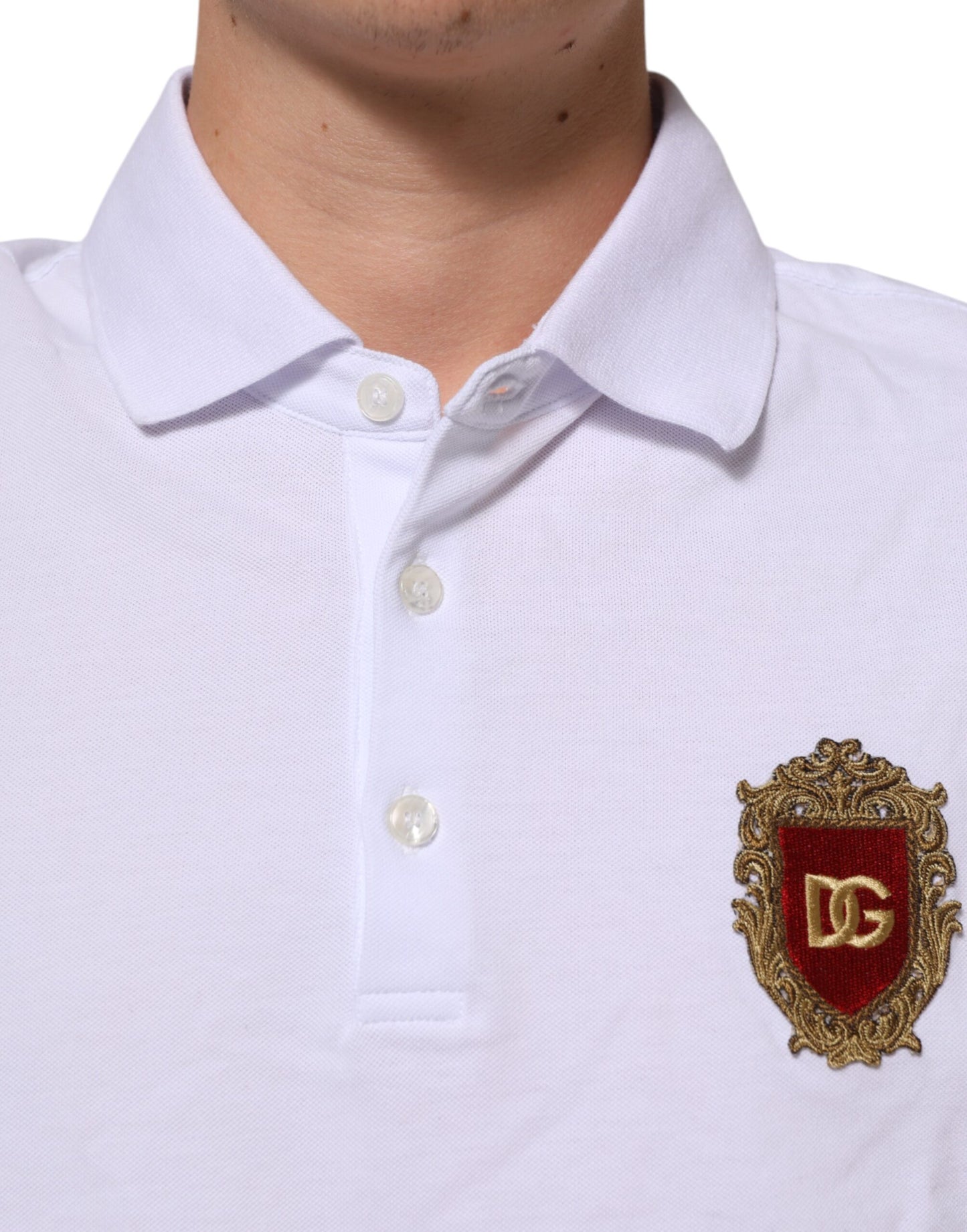 White Logo Patch Cotton Polo Shirt T-shirt