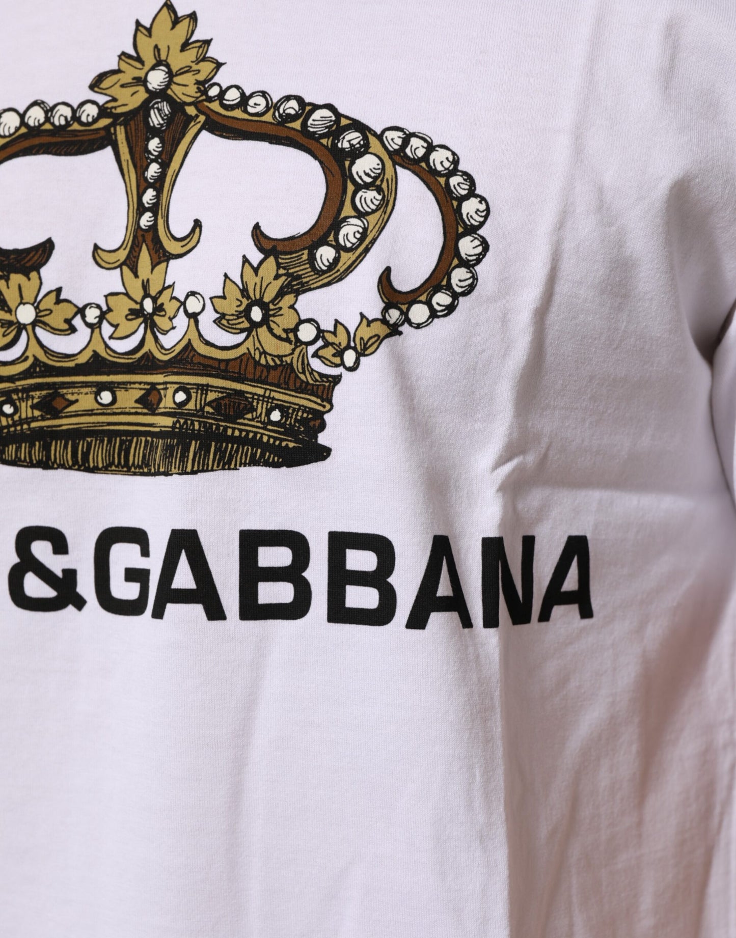 White Crown Print Cotton Crew Neck T-shirt