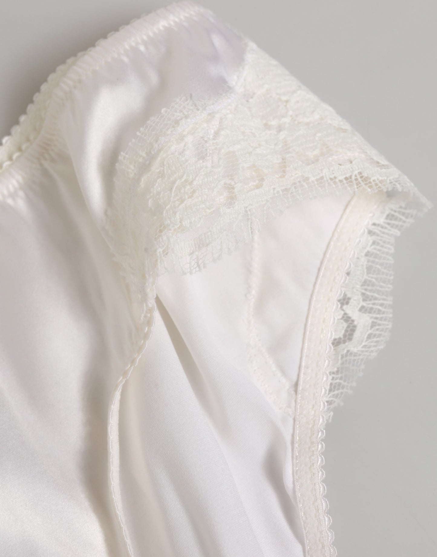 White Silk Satin Floral Lace Panty Brief Underwear