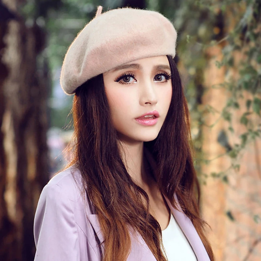 Fashion Classic Solid Color Winter French Style Beret Artist Hat Wool Felt Casual Women Cap Comfortable Xmas Gift Spring Autumn