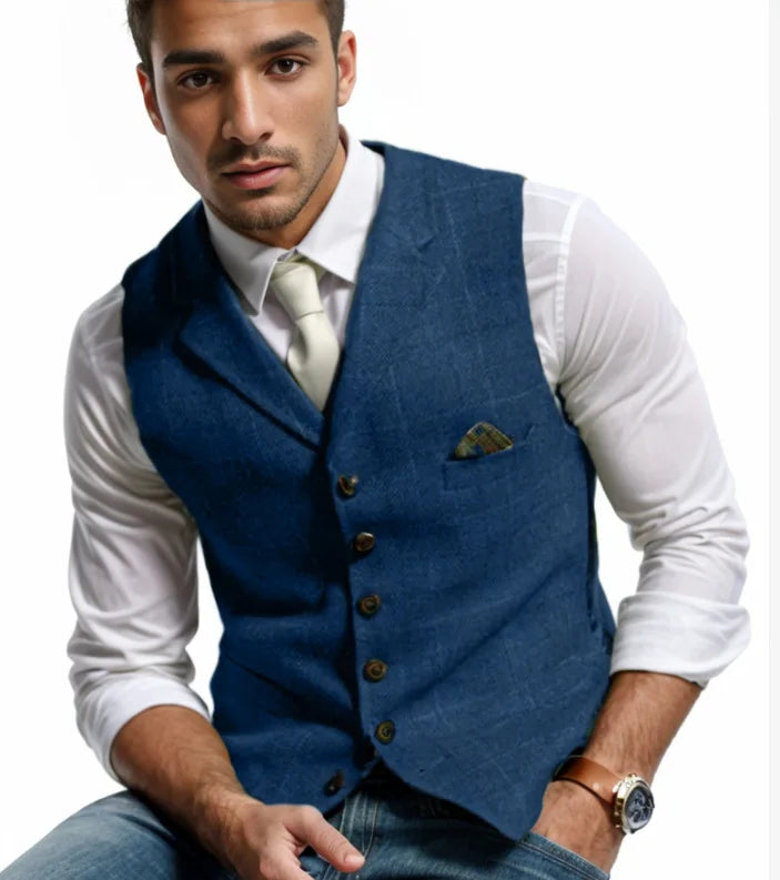 Spring and Autumn Casual Plaid Slim-fit Vest Mens Jacket