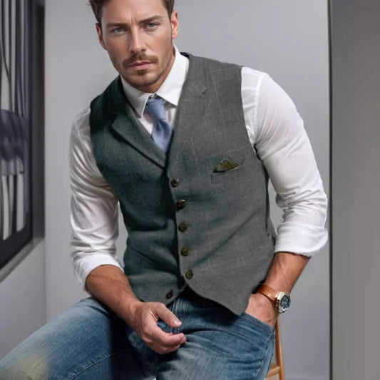Spring and Autumn Casual Plaid Slim-fit Vest Mens Jacket