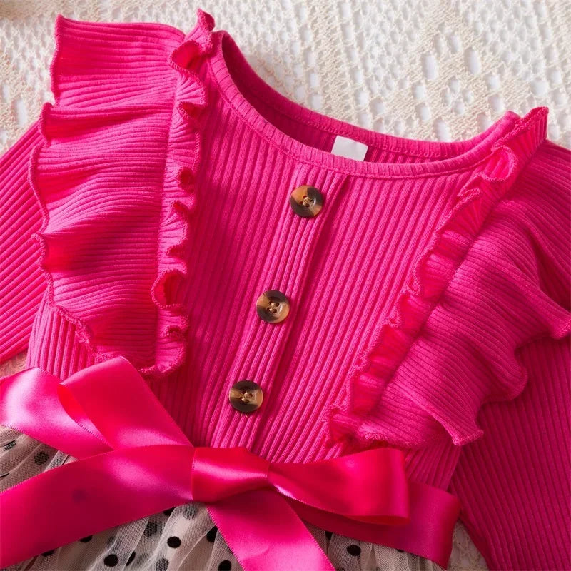 Polka-dot Dress for Girls 3-8 Yrs Long Sleeve Spring Autumn Casual Children's Clothing Fashion Birthday Party Kids Dresses