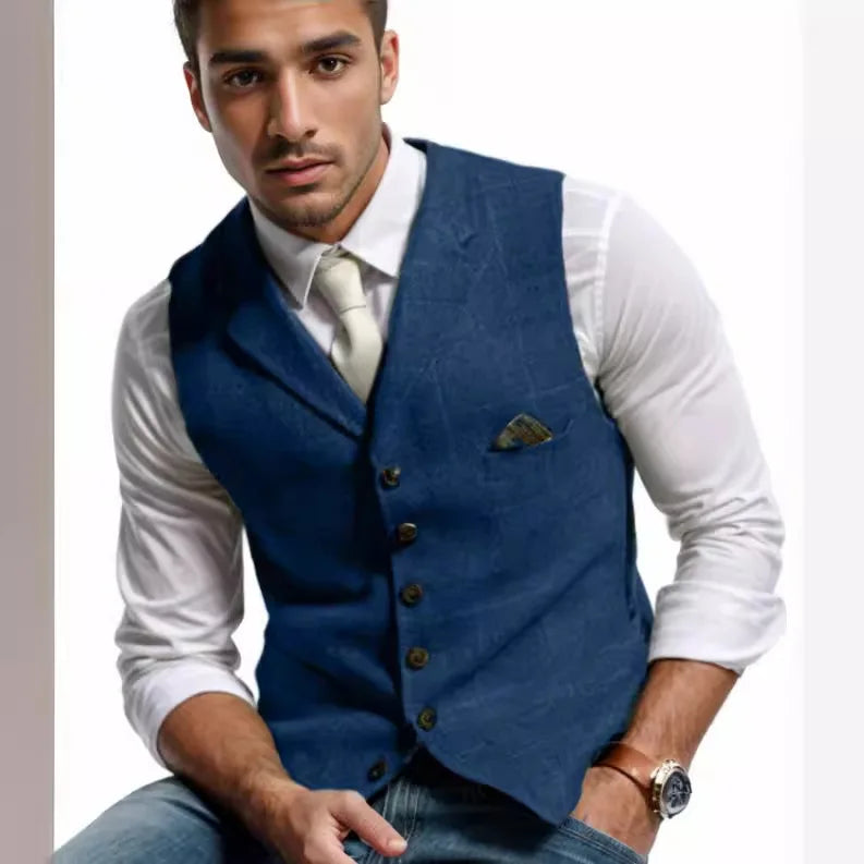 Spring and Autumn Casual Plaid Slim-fit Vest Mens Jacket