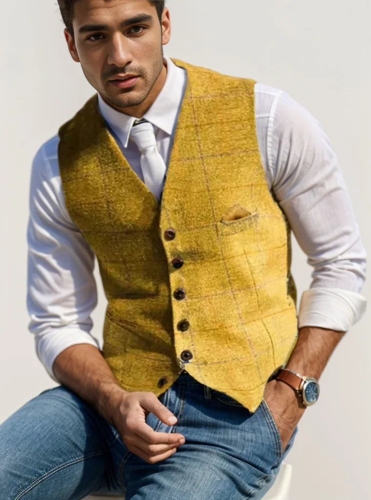 Spring and Autumn Casual Plaid Slim-fit Vest Mens Jacket