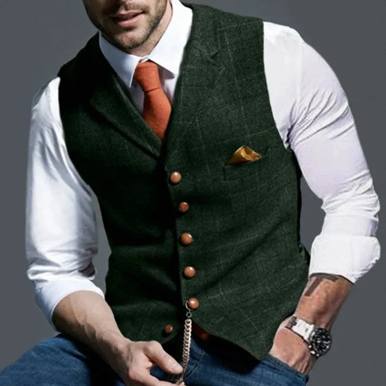 Spring and Autumn Casual Plaid Slim-fit Vest Mens Jacket