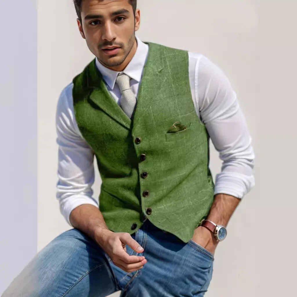 Spring and Autumn Casual Plaid Slim-fit Vest Mens Jacket