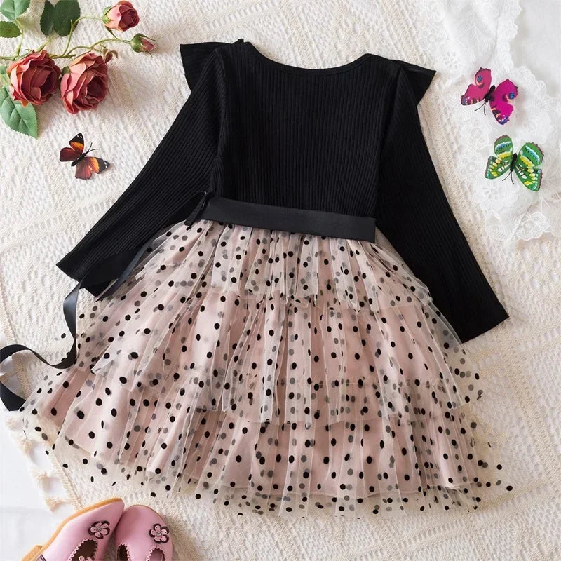 Polka-dot Dress for Girls 3-8 Yrs Long Sleeve Spring Autumn Casual Children's Clothing Fashion Birthday Party Kids Dresses
