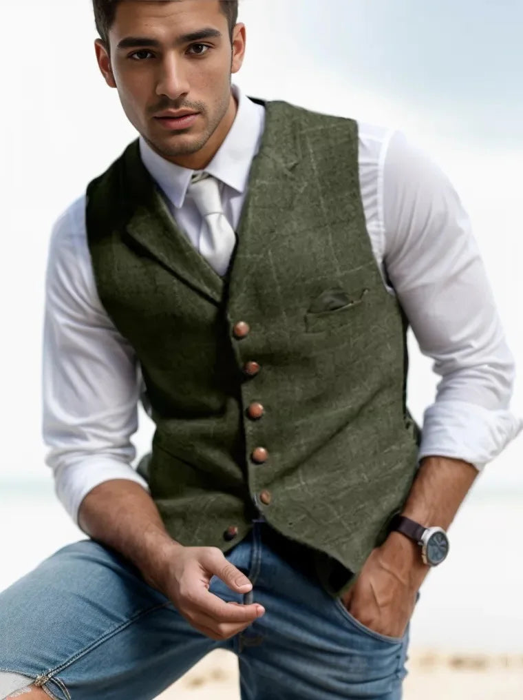 Spring and Autumn Casual Plaid Slim-fit Vest Mens Jacket