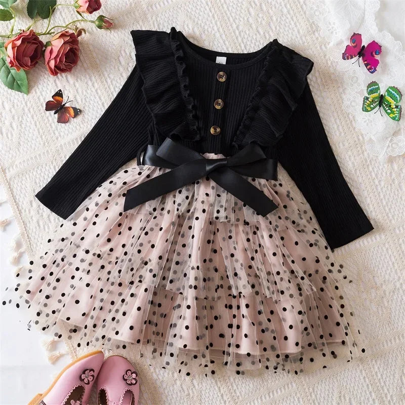 Polka-dot Dress for Girls 3-8 Yrs Long Sleeve Spring Autumn Casual Children's Clothing Fashion Birthday Party Kids Dresses
