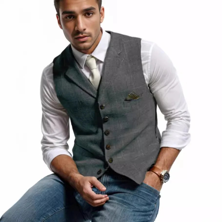 Spring and Autumn Casual Plaid Slim-fit Vest Mens Jacket
