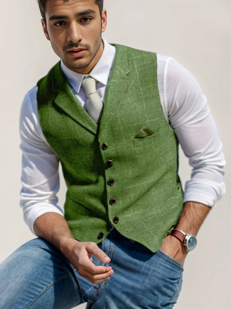 Spring and Autumn Casual Plaid Slim-fit Vest Mens Jacket